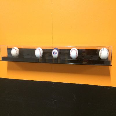 12 Baseball or Hockey Puck Wall Mount Display case with Black Base UV Filtering MLB NHL NCAA