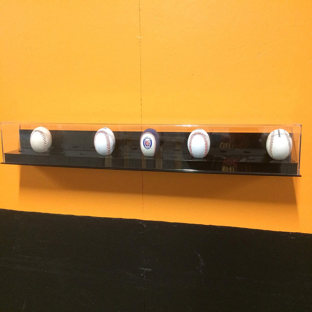 12 Baseball or Hockey Puck Wall Mount Display case with Black Base UV Filtering MLB NHL NCAA