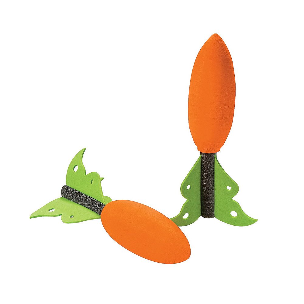 Fun Express Foam Carrot Missiles Easter Basket Toys, Flying Toys, Active Games - Orange (24 Pieces)