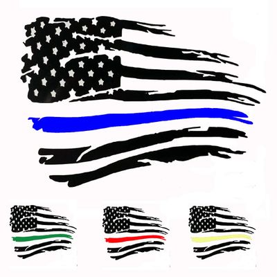 23 Colors / 3 Sizes Thin Line American Flag Tattered Distressed Decal Sticker for Car Truck Cup Reflective Options