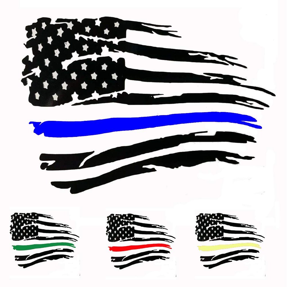 23 Colors / 3 Sizes Thin Line American Flag Tattered Distressed Decal Sticker for Car Truck Cup Reflective Options