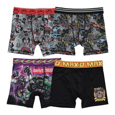 4-PK Athletic Boxer Briefs with Grave Digger, El Toro Loco & more in 4, 6, 8, 10 & 12
