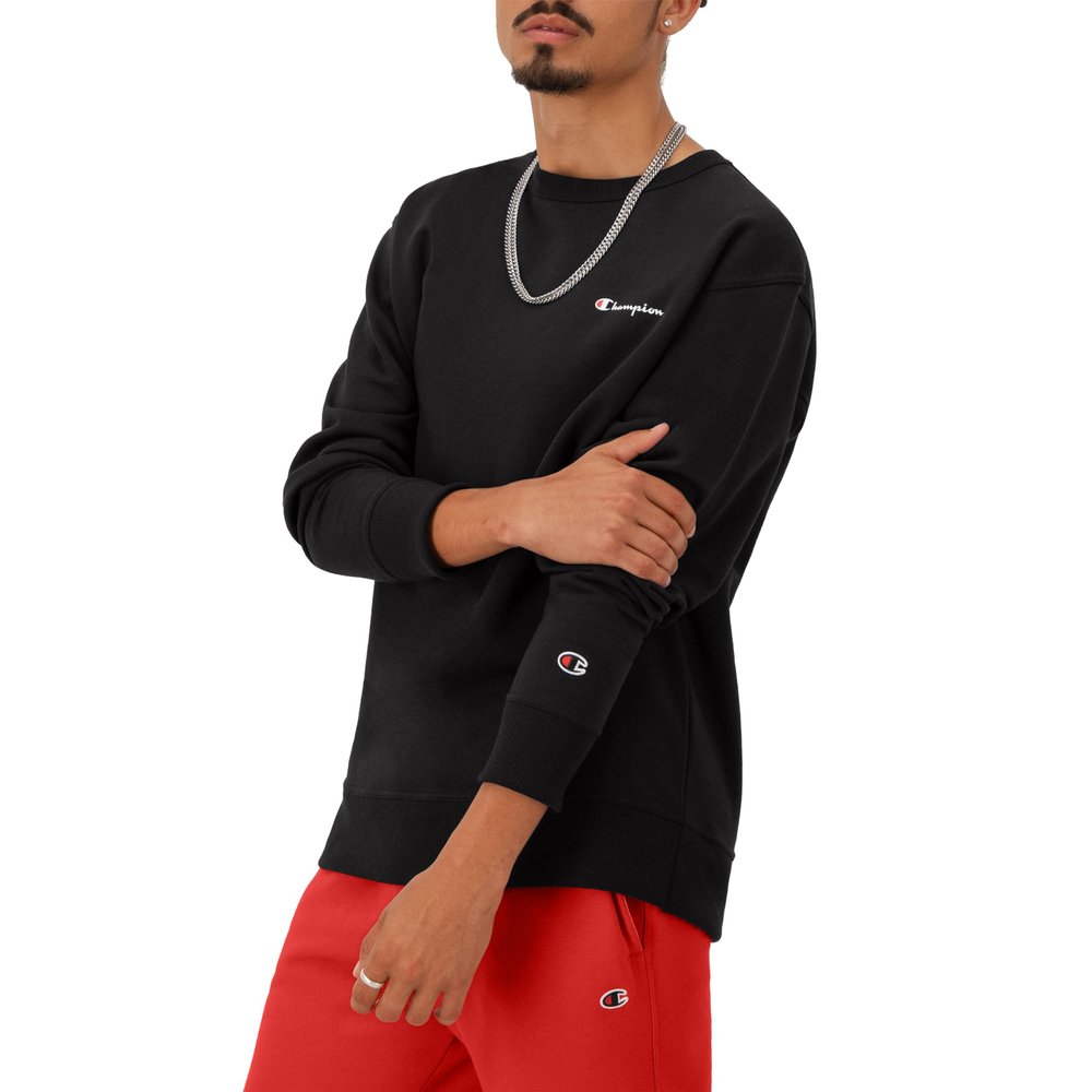 Champion Men's Crewneck Fleece Sweatshirt, Standard Fit, Midweight, Script Logo, Available in Regular and Big & Tall, Black Small - Small Script Logo, X-Large