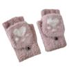 1 Pair Cat Paw Knit Gloves Half Finger Flip Cover Mitten Gloves for Womens Girls Winter Warm, Pink view 1