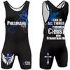 4 Time All American Sublimated Wrestling Singlet  Stitched & Durable Mens Singlet  Singlet for Wrestling, MMA & Powerlifting Wrestling Singlet Youth Boys (Phil 4:13 Blue, XXXS/YM 41-50 lbs.) view 1