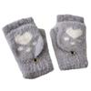 1 Pair Cat Paw Knit Gloves Half Finger Flip Cover Mitten Gloves Womens Girls Winter Keep Warm, Grey view 1