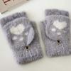1 Pair Cat Paw Knit Gloves Half Finger Flip Cover Mitten Gloves Womens Girls Winter Keep Warm, Grey view 2