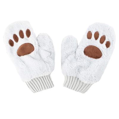 1 Pair Cute Cat Paw Gloves Plush Warm Gloves Mittens Winter Accessories for Women Girls, Grey