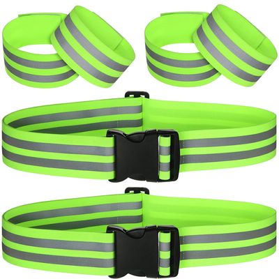 Hotop 6 Pieces Reflective Band Strap Safety Reflective Glow PT Belt High Visibility Waist Belt for Arm, Wrist, Ankle, Leg Running Cycling Walking Marathon(Green)