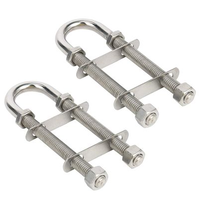 Amarine Made Pair of Stainless Steel Marine Boat Stern Bow Eye Tie Down U Bolt (Silver, 1/2" Dia - 3" Thread Lenght)