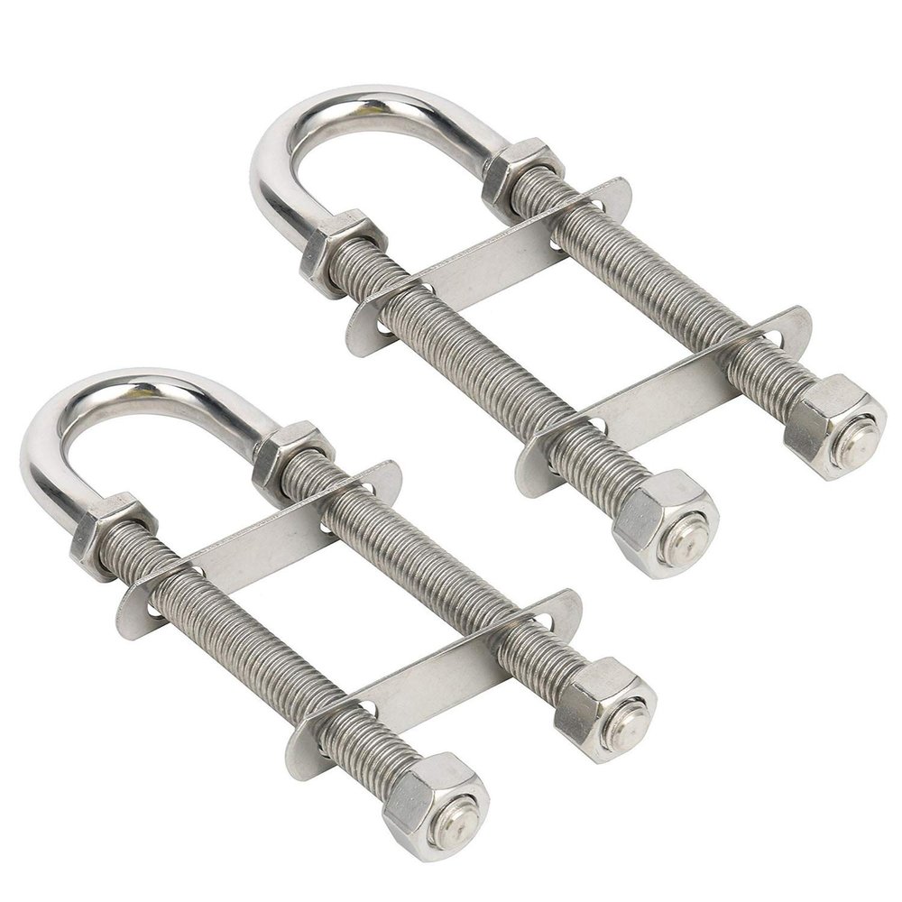 Amarine Made Pair of Stainless Steel Marine Boat Stern Bow Eye Tie Down U Bolt (Silver, 1/2" Dia - 3" Thread Lenght)
