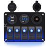 FXC Waterproof Marine Boat Rocker Switch Aluminum Panel 5 Gang with Dual USB Slot Socket 3.1A + Volt Meter Blue LED Light for Car Rv Vehicles Truck (KG0149-5B Blue) view 1