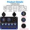 FXC Waterproof Marine Boat Rocker Switch Aluminum Panel 5 Gang with Dual USB Slot Socket 3.1A + Volt Meter Blue LED Light for Car Rv Vehicles Truck (KG0149-5B Blue) view 3