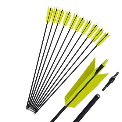 AMEYXGS 6/12 Pcs 30 Inch Archery Carbon Arrows Target Practice Spine 500 Flu Flu Arrows Small Game Arrows 4 Feathers Fletching with 100 Grain Judo Arrowheads for Practice Targeting (Yellow, 12 pcs)