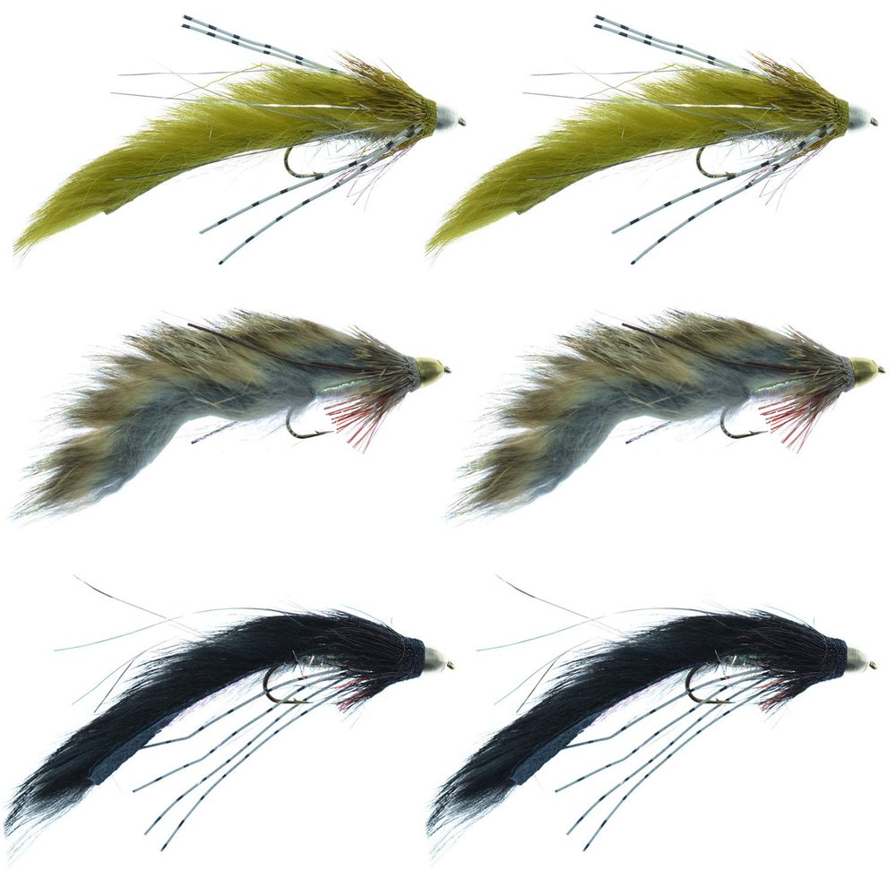 The Fly Fishing Place Muddy Buddy Zuddler Cone Head Lunchables Streamer Fly Fishing Flies Assortment - Bass and Big Trout Streamers Fly Fishing Fly Collection - 6 Flies Size 2 and 4