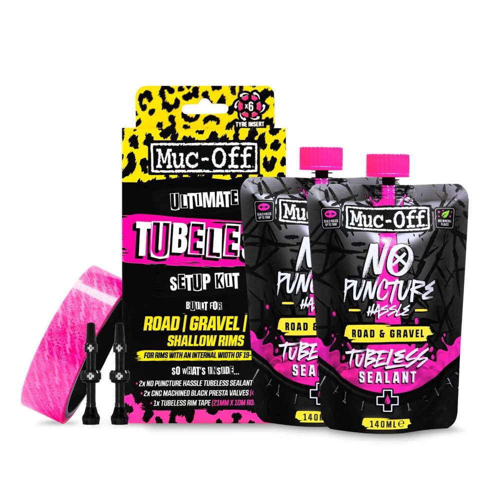 Muc-Off Ultimate Tubeless Setup Kit, Road/Gravel/CX 44mm - Tubeless Conversion Kit for Bikes - Includes Tubeless Tire Sealant and Tubeless Valve Stems