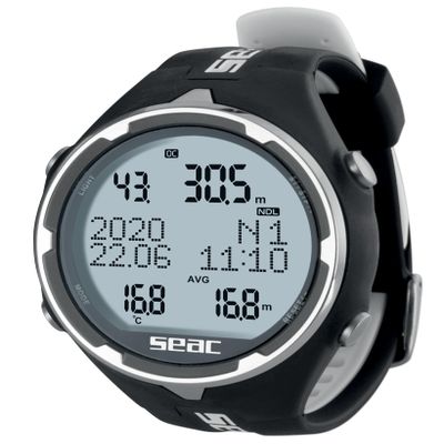 Seac Action, Dive Computer with Scuba and Freediving Mode, Dive Logbook, Dive Planner, Safety Alarms, Standard, black/white