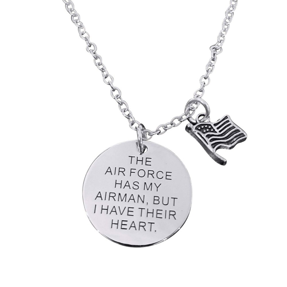 Art Attack United States Air Force Chain Necklace, American Flag Pendant Charm, Gift for Military Parent Girlfriend Boyfriend Brother Sister (Silver)