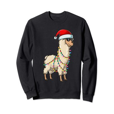 Christmas Llama Holiday Santa Claus Hat And Sunglasses Sweatshirt