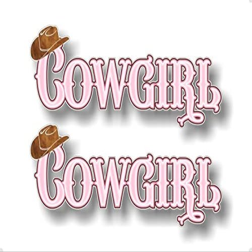 2 Cowgirl 9" Vinyl Decals Cowgirl Hat Girls Pickup Girl Chicks Offroad Truck 4x4 Off Road Vinyl Stickers (2 Decal Set - Pink Cowgirl)
