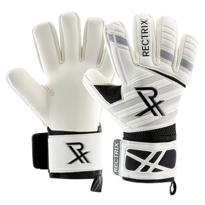 Rectrix 1.0 Goalkeeper Gloves (with Free Zip Case) - Negative Cut - Youth & Adult Sizes - Pro-Level Grip for Football Soccer Goalkeeping (5, White)