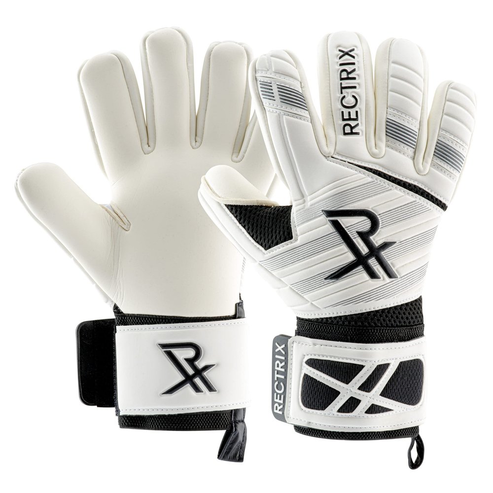 Rectrix 1.0 Goalkeeper Gloves (with Free Zip Case) - Negative Cut - Youth & Adult Sizes - Pro-Level Grip for Football Soccer Goalkeeping (5, White)
