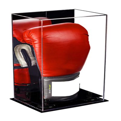 Better Display Cases Acrylic Boxing Glove Display Case with Mirror, Black Risers and Black Base (A092-BR)