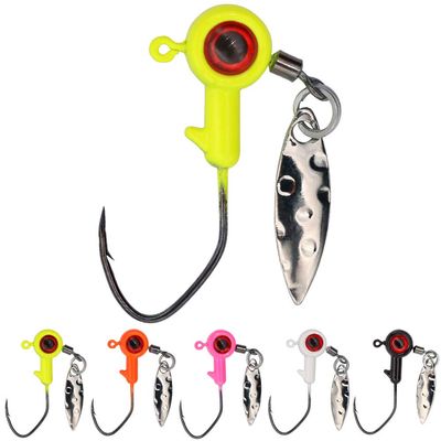 XFISHMAN Crappie-Jigs-Heads-Kit 1/8 1/16 1/32oz 50 Pack Ice Fishing Jigs Lead Head Jig Hook Lure (1/32 oz, Big Eye Jigheads-W/Spinner)