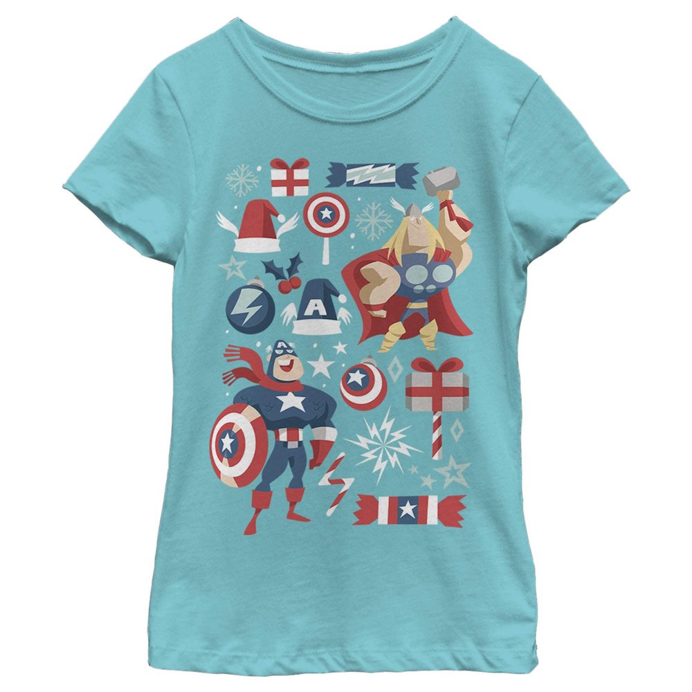 Fifth Sun girls Marvel Classic Holiday Mashup Short Sleeve Tee T Shirt, Tahiti Blue, X-Small US