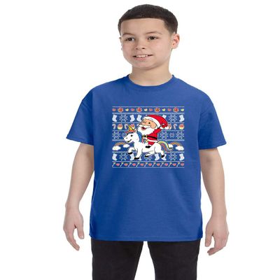 ALLNTRENDS Kids Youth T Shirt Santa Unicorn Cute Ugly Christmas Shirt (XL, Royal Blue)