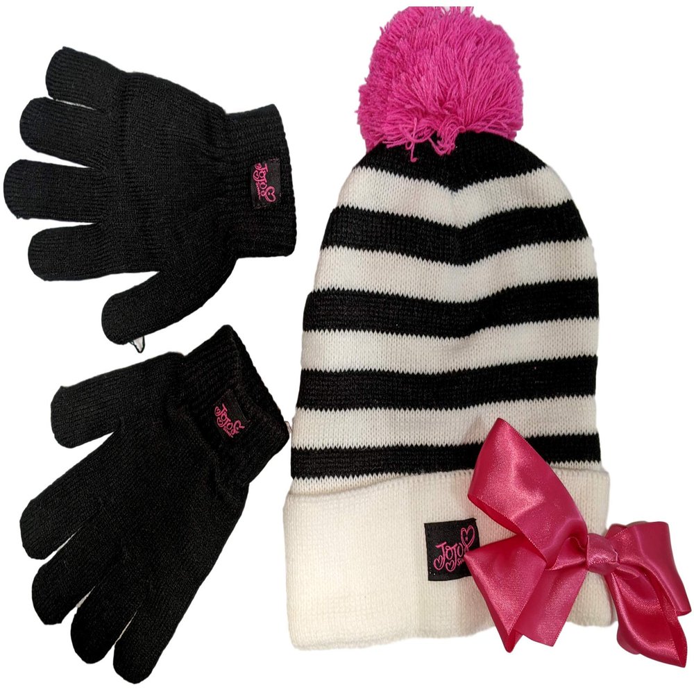 Nickelodeon JoJo Siwa Girls Winter Hat and Gloves Cold Weather Set, Age 4-7 Multi