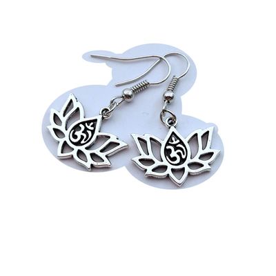 Ancient Silver Color Alloy Lotus Flower Yoga OM Yogi Meditation Pendant Necklace Earrings for Women Jewelry (#1)