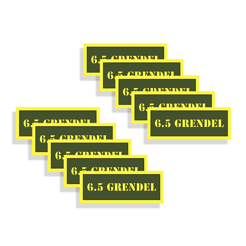 Ammo Can Labels 6.5 GRENDEL Ammunition Decals Olive Drab Green Firearm Labels 10 Pack Adhesive Vinyl 3"x1.15" #AG