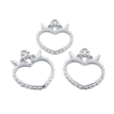 10 Pieces Antique Silver Plated Jewelry Charms GY04403 Crown Heart Cabochon Frame
