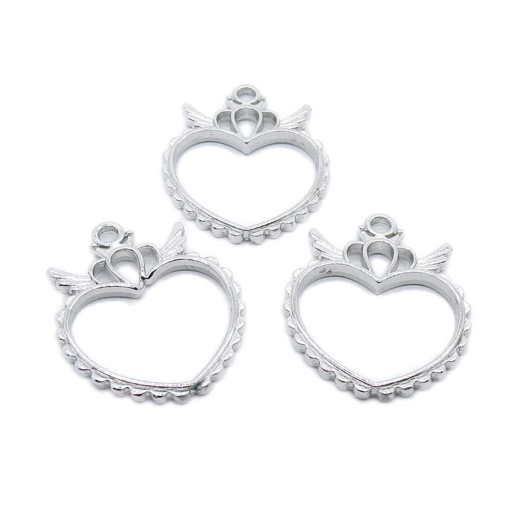 10 Pieces Antique Silver Plated Jewelry Charms GY04403 Crown Heart Cabochon Frame