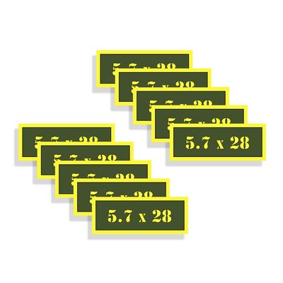Ammo Can Labels 5.7x28 Ammunition Decals Olive Drab Green Firearm Labels 10 Pack Adhesive Vinyl 3"x1.15" #AG