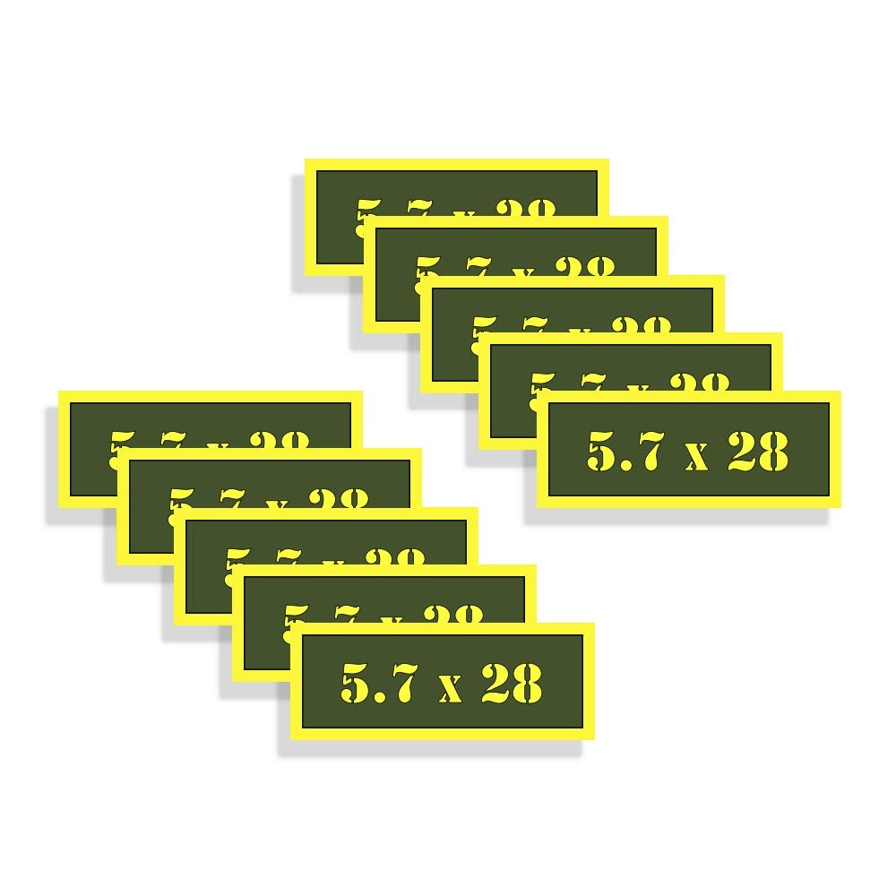 Ammo Can Labels 5.7x28 Ammunition Decals Olive Drab Green Firearm Labels 10 Pack Adhesive Vinyl 3"x1.15" #AG