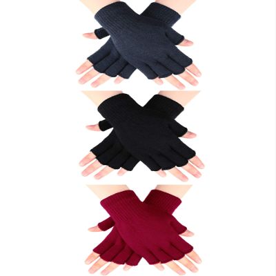 SATINIOR 3 Pairs Half Finger Gloves Winter Fingerless Knit Gloves for Typing in Cold Office(Black, Dark Grey, Dark Red)