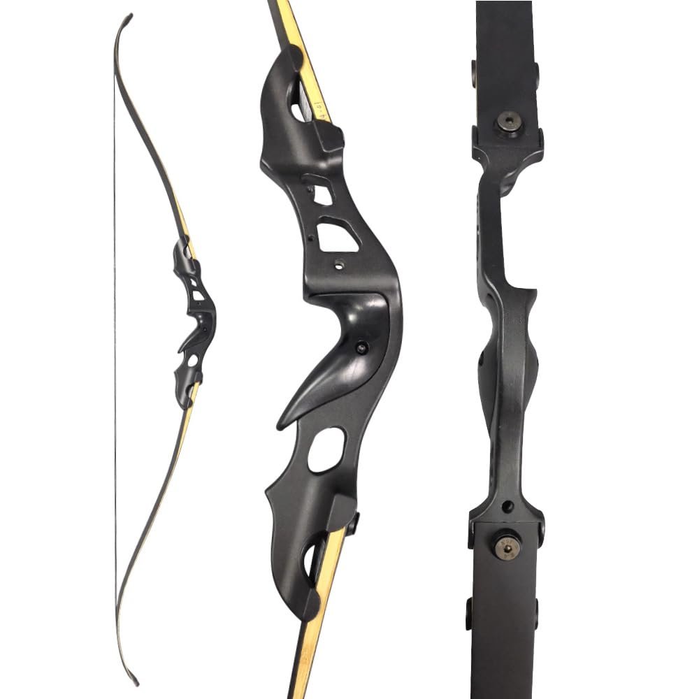 MILAEM 60 Inch Takedown Recurve Bow and Arrow Kit 20-55 Lbs Aluminum Alloy Riser Bow Outdoor Hunting Practice Shooting Competition Bow Right Hand (Black, 25 Lbs)