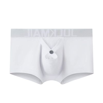 JOCKMAIL Cotton Men Boxer U Convex Pouch Adjustable Size Ring Cock Straps Men trunk Shorts (XL, White)