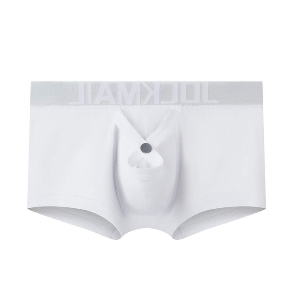 JOCKMAIL Cotton Men Boxer U Convex Pouch Adjustable Size Ring Cock Straps Men trunk Shorts (XL, White)