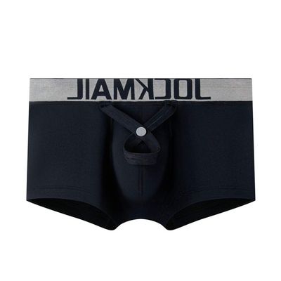 JOCKMAIL Cotton Men Boxer U Convex Pouch Adjustable Size Ring Cock Straps Men trunk Shorts (M, Black)