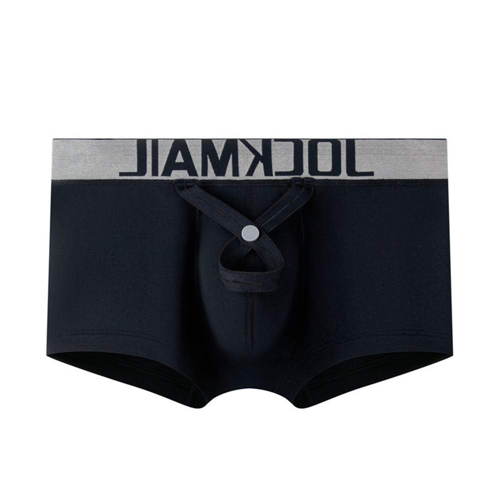 JOCKMAIL Cotton Men Boxer U Convex Pouch Adjustable Size Ring Cock Straps Men trunk Shorts (M, Black)