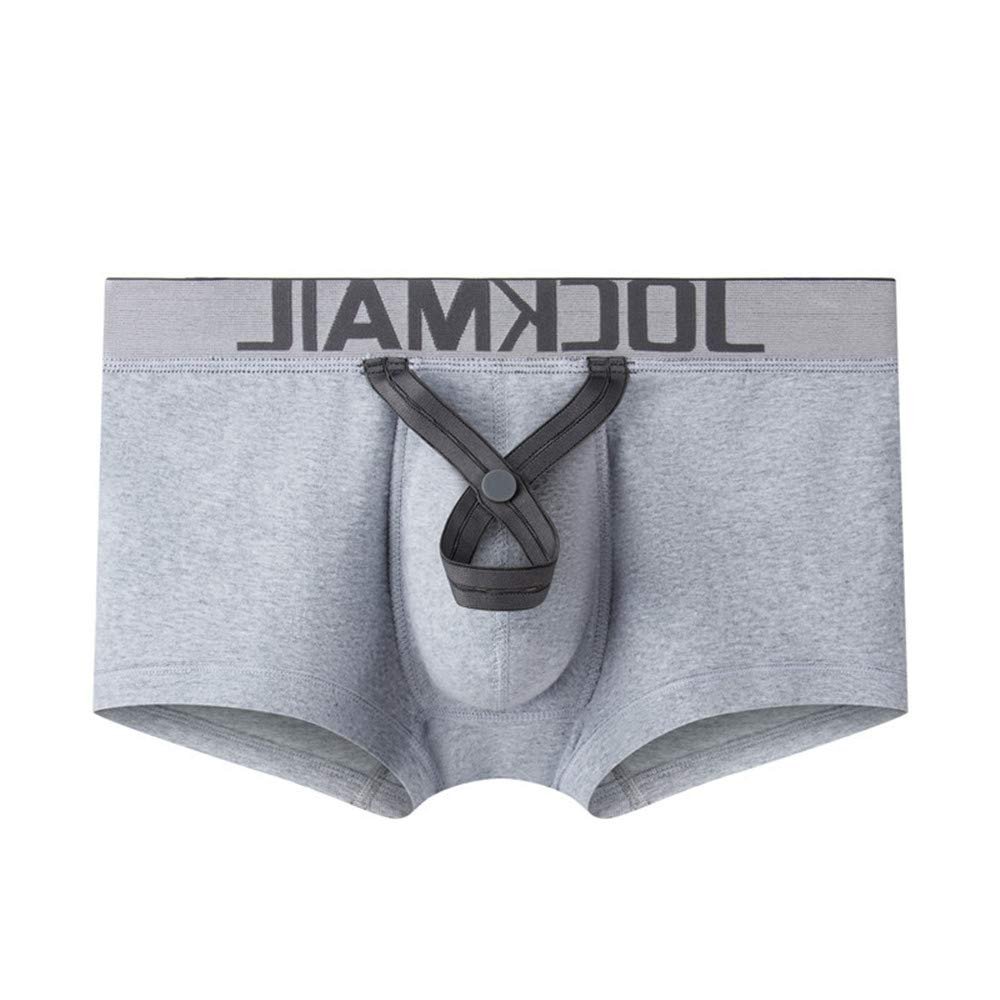 JOCKMAIL Cotton Men Boxer U Convex Pouch Adjustable Size Ring Cock Straps Men trunk Shorts (XXL, Gray)