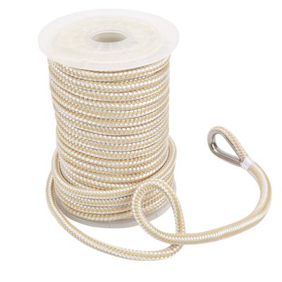 NovelBee 3/8 Inch X 200 Feet Double Braid Nylon Anchor Line with Stainless Steel Thimble and Plastic Chuck (White/Gold)