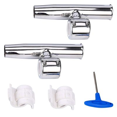 Amarine Made 2-Pack Boat Fishing Pole Holders Stylish Stainless Steel Clamp on Fishing Rod Holder for Rails 7/8" to 1"