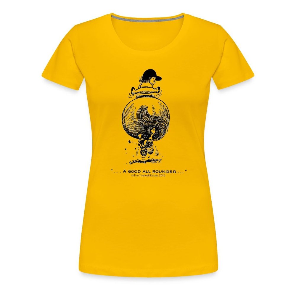 Spreadshirt Thelwell Pony Gallop Riding Rear View Licensed Womens Premium T-Shirt, L, Sun Yellow