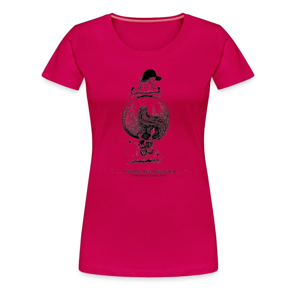 Spreadshirt Thelwell Pony Gallop Riding Rear View Licensed Womens Premium T-Shirt, S, Dark Pink