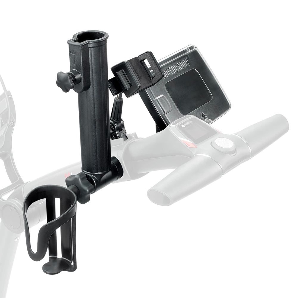 Motocaddy Essential 4-in-1 Accessory Pack - Golf Push Cart Accessories - Drink Holder, Device Cradle, Umbrella Holder, Scorecard Holder- Fits All Motocaddy M-Series Carts (Black)