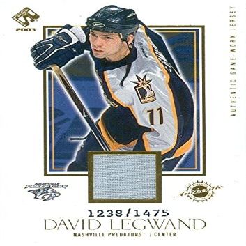 Sports Memorabilia Autograph Warehouse 466320 David Legwand Player Worn Jersey Patch Hockey Card, Nashville Predators - 2003 Pacific Private Stock No.128 LE 1238 by 1475